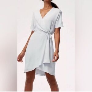 Aritzia Babaton Wallace Tie Waist Wrap Mini Dress Short Sleeve - Icy Blue Small